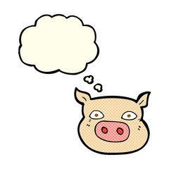 cartoon pig face with thought bubble
