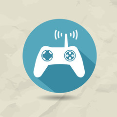 Wireless Gaming Joystick Icon. Flat style on blue ring with long shadow. Old paper background