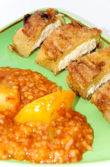 Sliced and served stuffed paprika with cheese