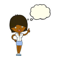 cartoon woman with idea with thought bubble