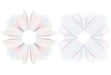 Two decorative guilloche rosettes on a white background. - obrazy, fototapety, plakaty