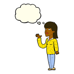 cartoon woman explaining with thought bubble