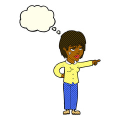 cartoon woman pointing with thought bubble