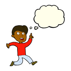 cartoon boy panicking with thought bubble