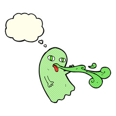 funny cartoon ghost with thought bubble