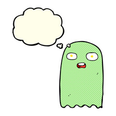 funny cartoon ghost with thought bubble