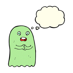 funny cartoon ghost with thought bubble