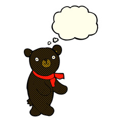 cute cartoon black teddy bear with thought bubble