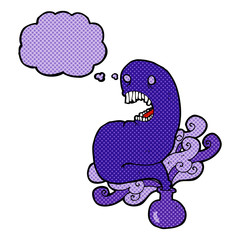 cartoon halloween ghost in bottle with thought bubble