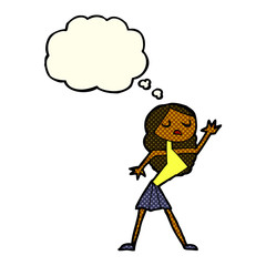 cartoon woman dancing with thought bubble