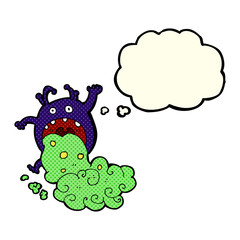 cartoon gross monster being sick with thought bubble