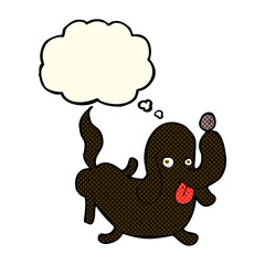 cartoon dog sticking out tongue with thought bubble