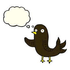 cartoon waving bird  with thought bubble