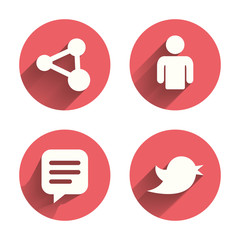 Human person and share icons. Speech bubble.
