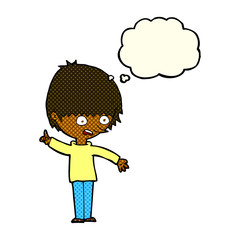 cartoon boy with question with thought bubble