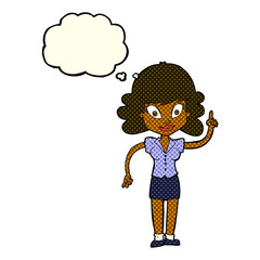 cartoon happy woman with idea with thought bubble