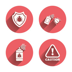 Bug disinfection signs. Caution attention icon.