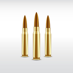 Three realistic bullets on light background