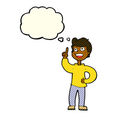 cartoon boy with great idea with thought bubble