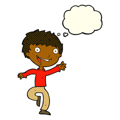 cartoon excited boy with thought bubble