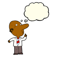 cartoon bald man asking question with thought bubble