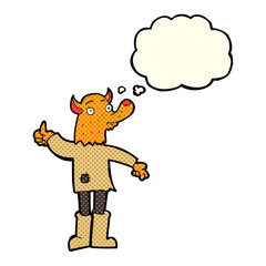 cartoon fox man with thought bubble