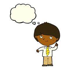 cartoon boy with idea with thought bubble