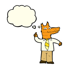 cartoon business fox with idea with thought bubble