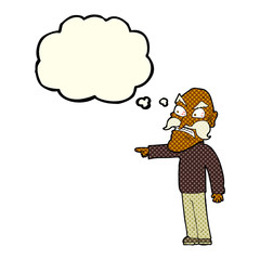 cartoon furious old man with thought bubble