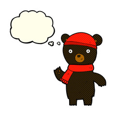 cartoon waving black bear with thought bubble