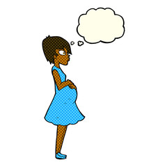 cartoon pregnant woman with thought bubble