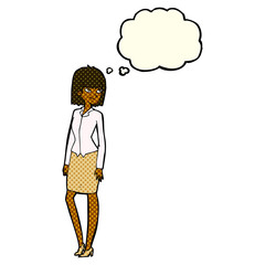 cartoon pretty businesswoman with thought bubble