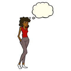cartoon pretty woman  with thought bubble