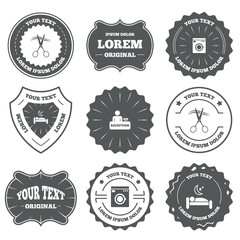 Hotel services icon. Washing machine, hairdresser.