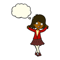 cartoon happy girl with thought bubble