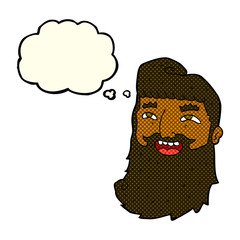 cartoon laughing bearded man with thought bubble