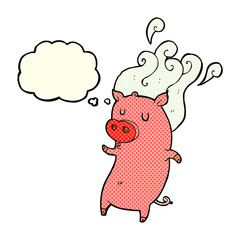 smelly cartoon pig with thought bubble