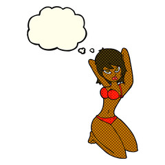 cartoon sexy woman posing with thought bubble