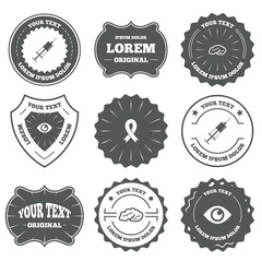 Medicine icons. Syringe, eye, brain and ribbon.