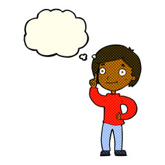 cartoon boy with idea with thought bubble