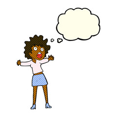 cartoon frightened woman with thought bubble