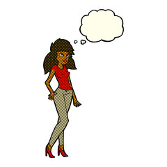 cartoon pretty woman with thought bubble