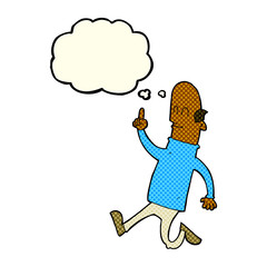 cartoon bald man with idea with thought bubble