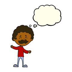 cartoon happy man with mustache with thought bubble