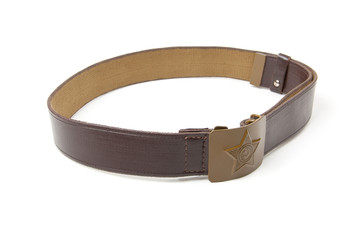Old russian army belt on white background