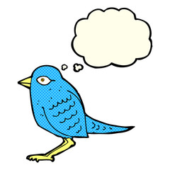 cartoon garden bird with thought bubble
