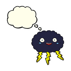 happy cartoon rain cloud with thought bubble