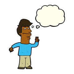 Obraz na płótnie Canvas cartoon man giving peace sign with thought bubble