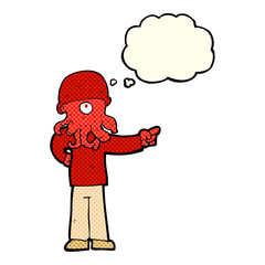 cartoon alien monster man with thought bubble