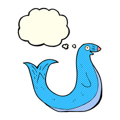 cartoon happy seal with thought bubble